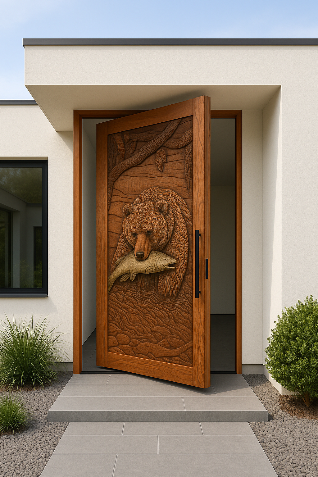 Bear Fishing Design Pivot Door (1)