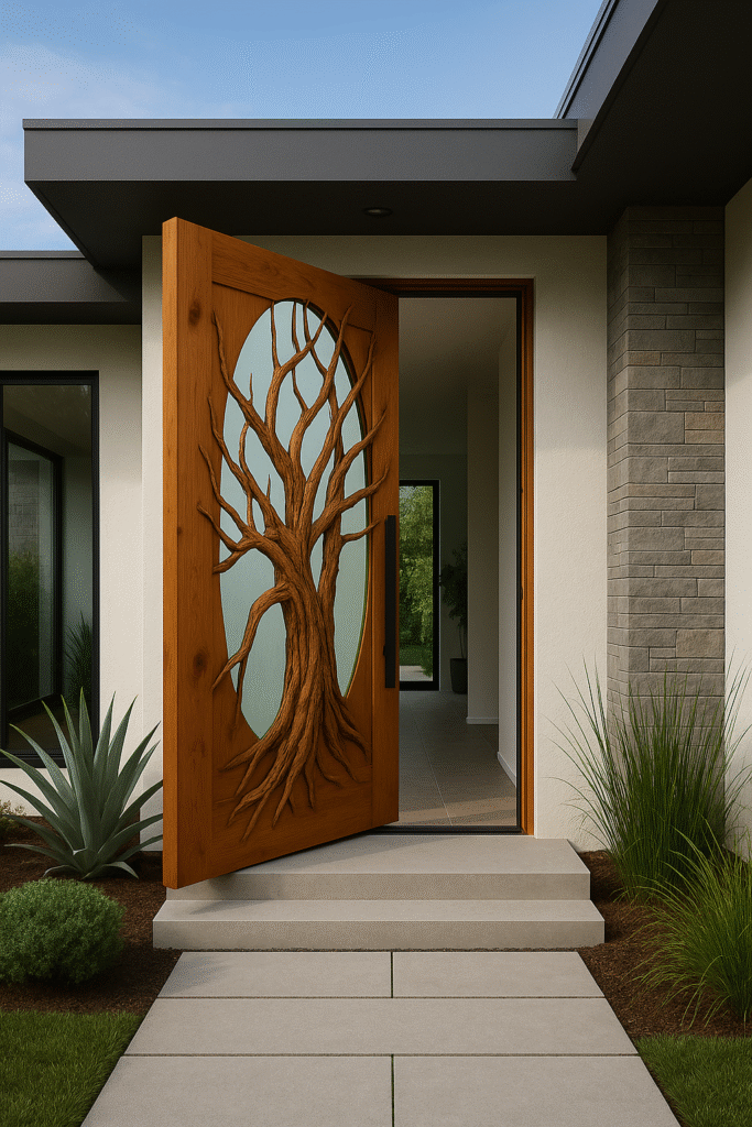 Dead Old Tree Carved Pivot Door