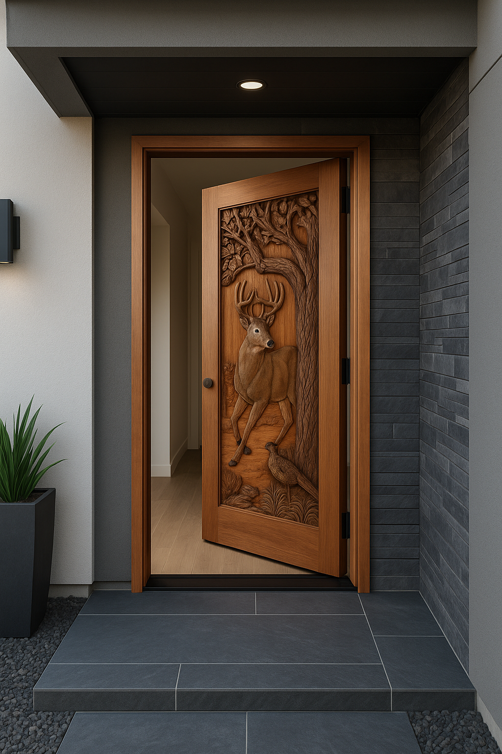 ELK carved single door for a modern home (2)