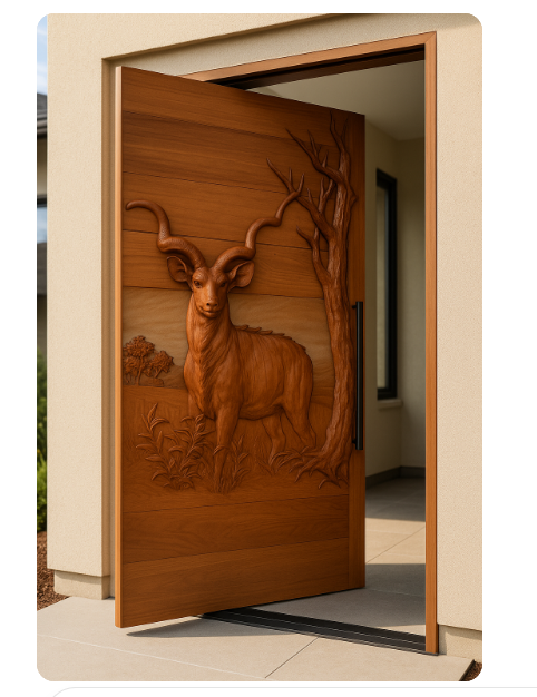 Kudu Carved Pivot Door