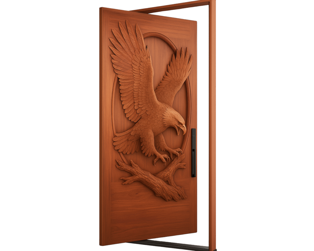 Bald Eagle Carved Pivot Door CROWNCUSTOMDOORS