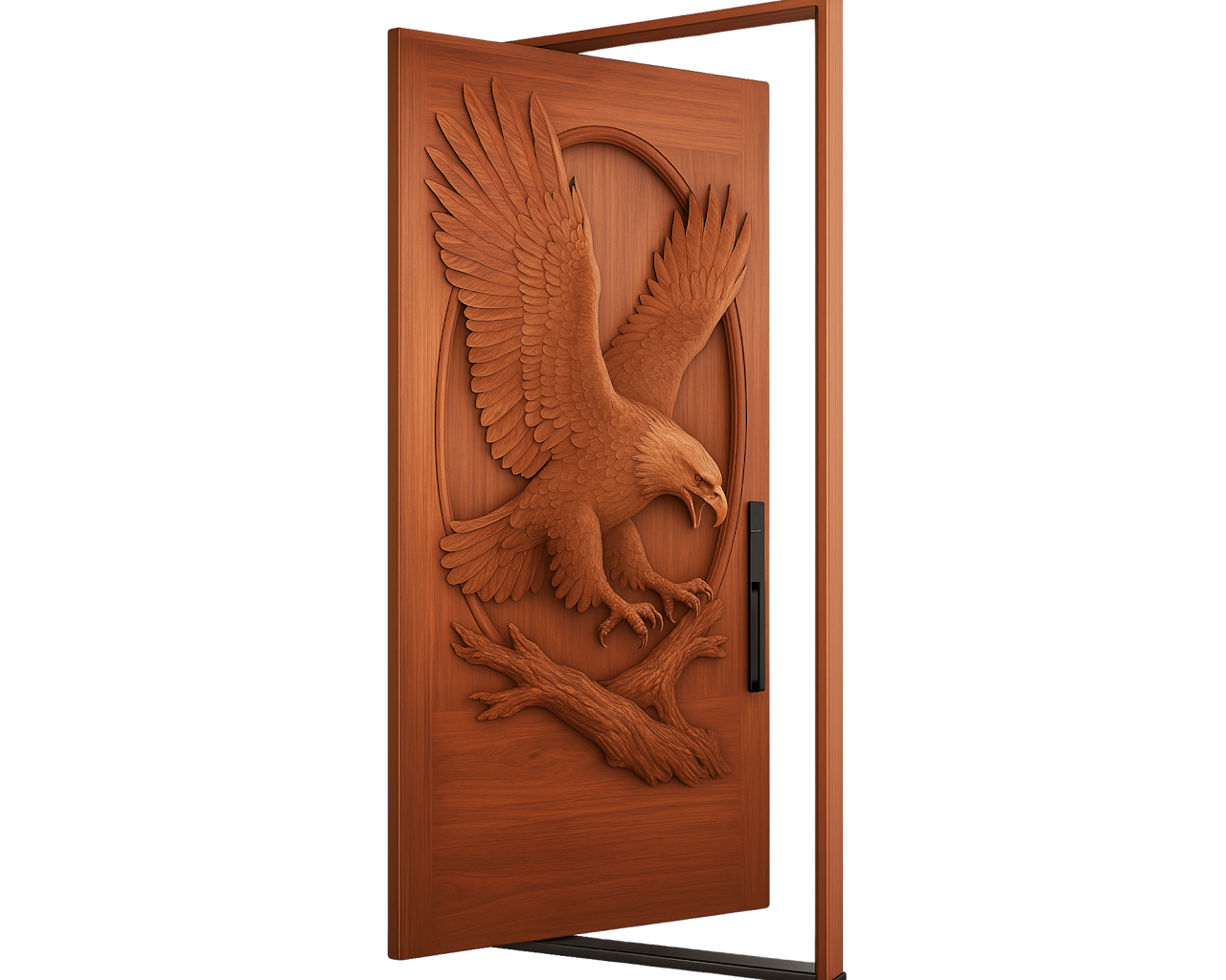 Hand-Carved Bald Eagle Mahogany Pivot Door - 72\, image size:1280x1024
