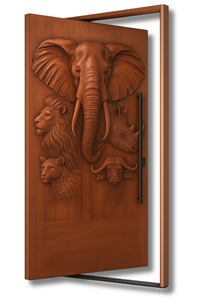Elephant Carved Pivot Door CROWNCUSTOMDOORS