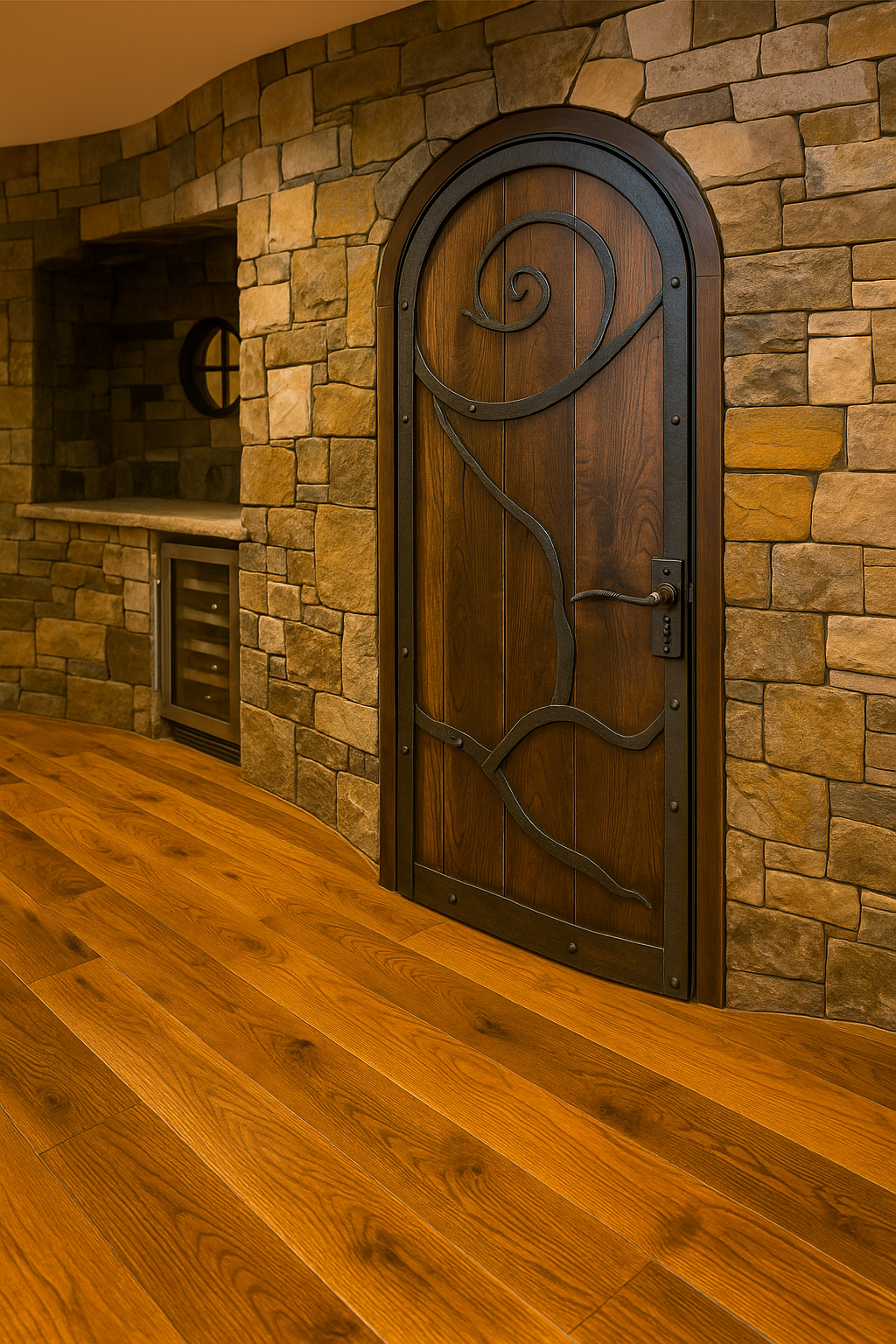 Rustic Iron Scroll Door For A Wine Cellar