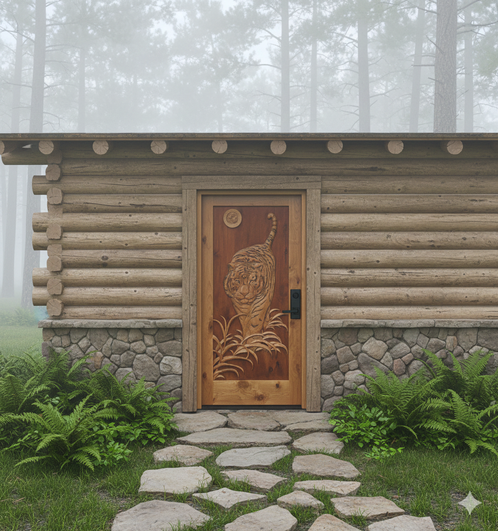 Tiger Carved Door For A Cabin
