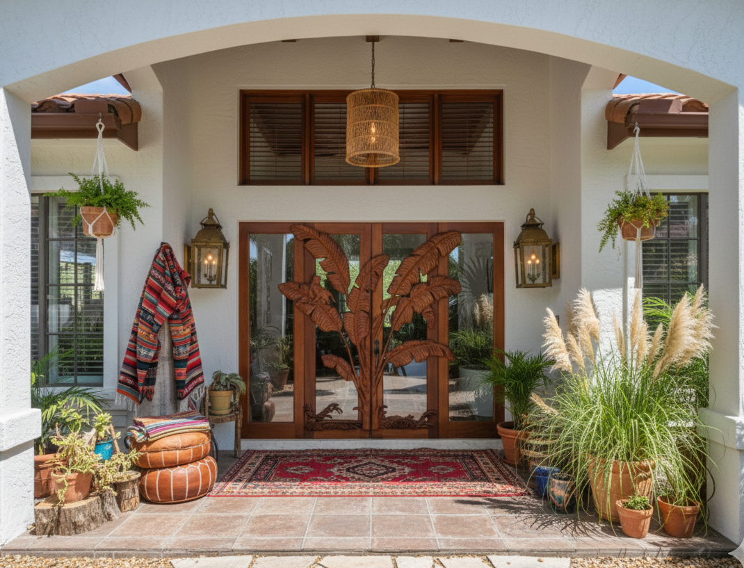 Tropical Leave Door For A Bohemian Style House