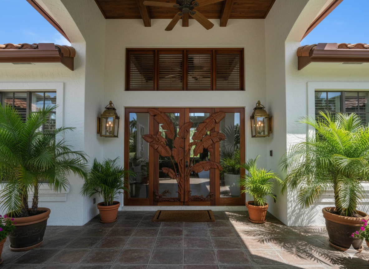 Tropical Leave Door For A Colonial Style House