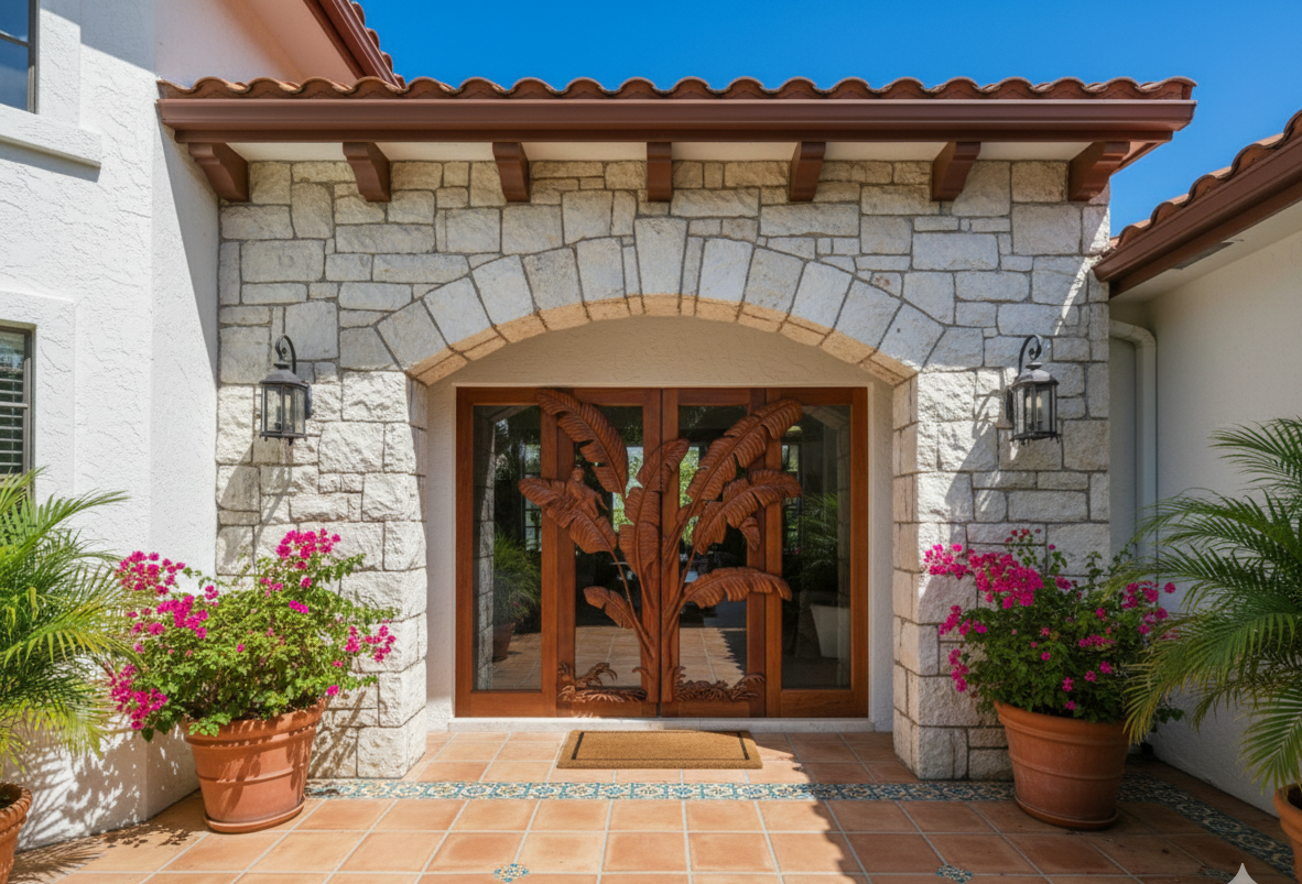 Tropical Leave Door For A Mediterranean Style House