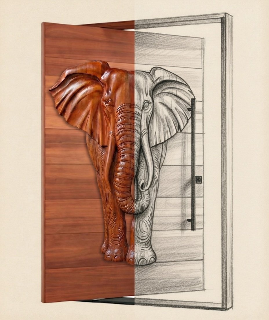 Half Real Door Half Sketch