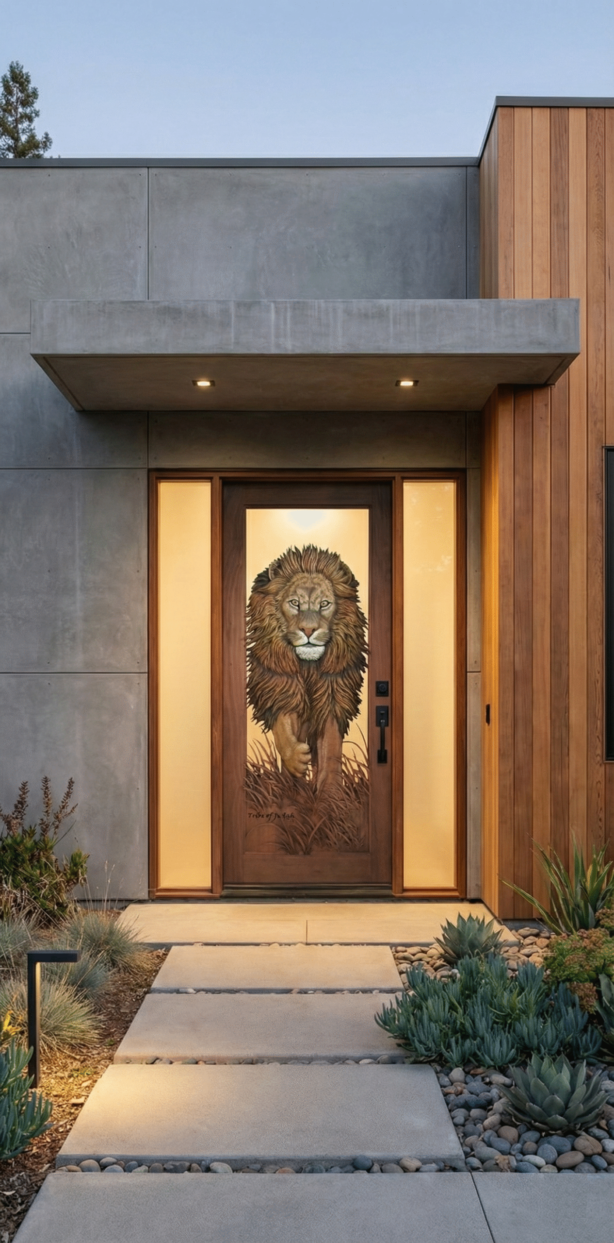Lion Carved Door For A Contemporary House