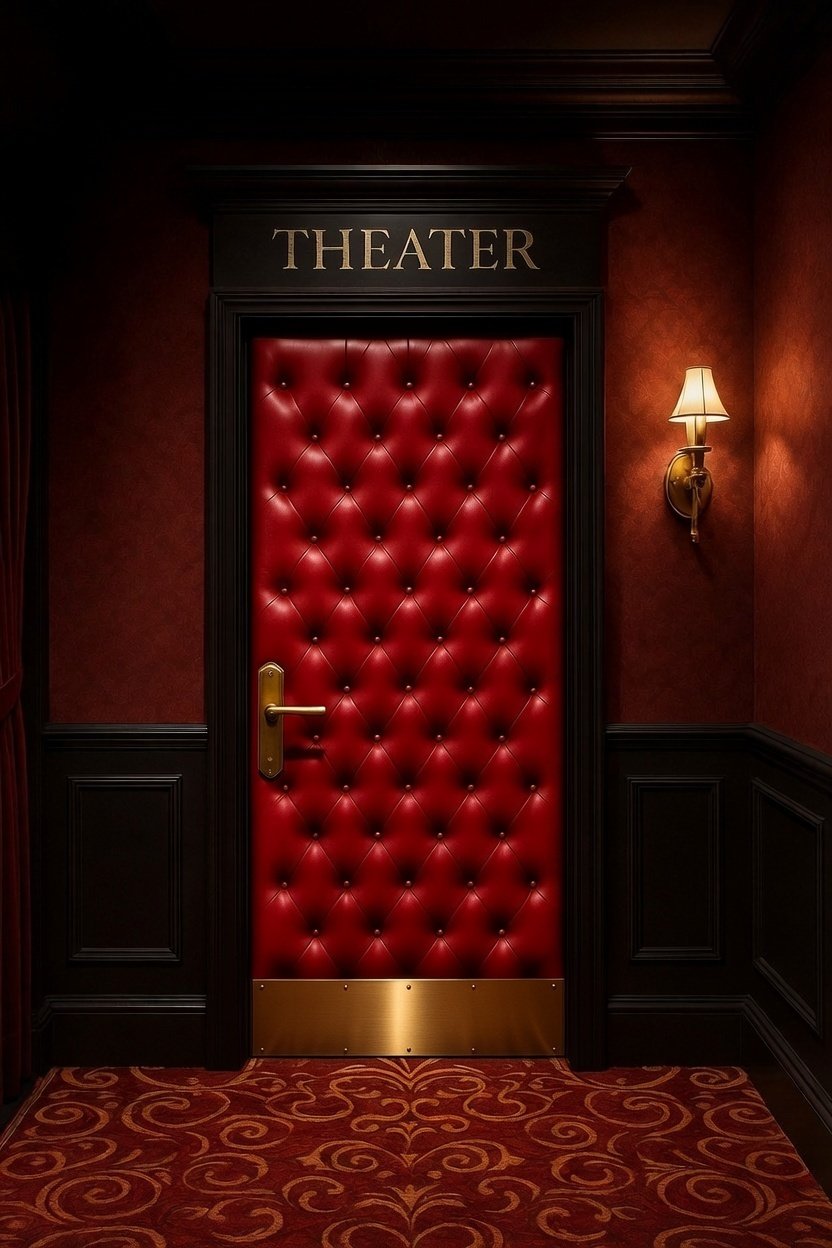 Steven Theater Door-Red Vinyl Tacked