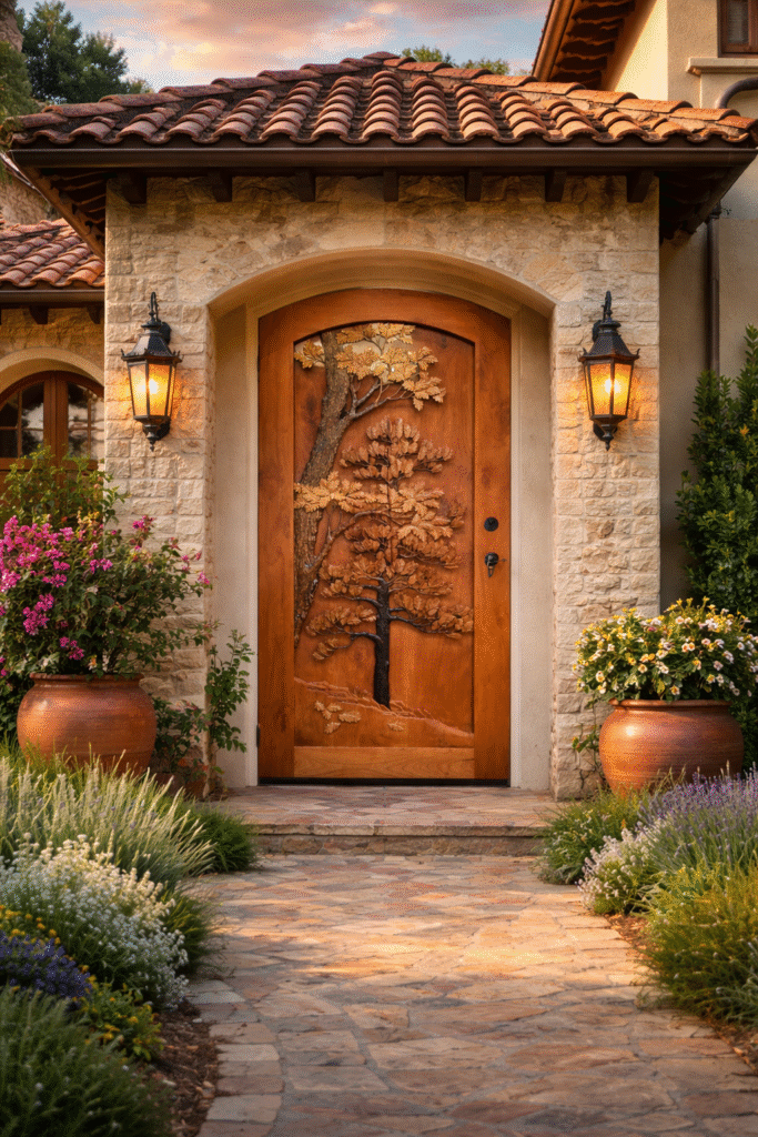Bespoke High-Relief Botanical Wood Entryway