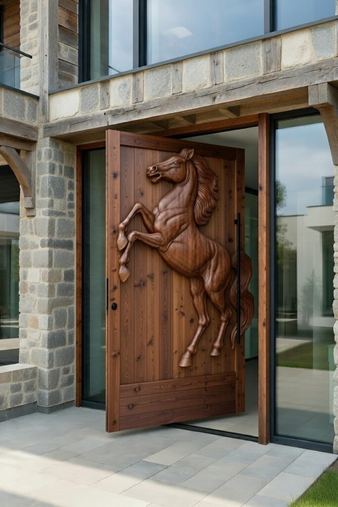 Horse Pivot Door For A Contemporary Home-White Oak