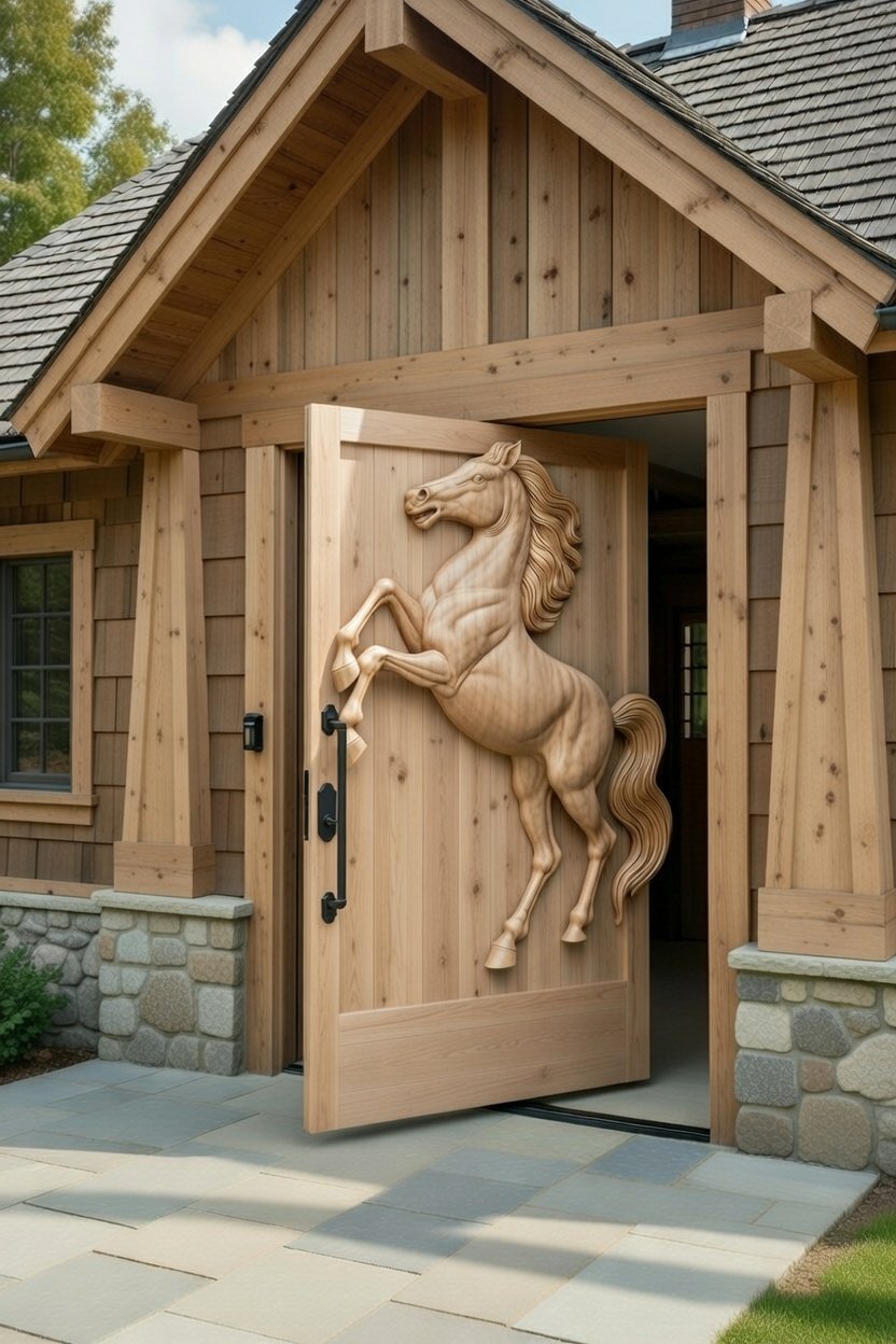 Horse Pivot Door For A Rustic Home-White Oak Without Knotty