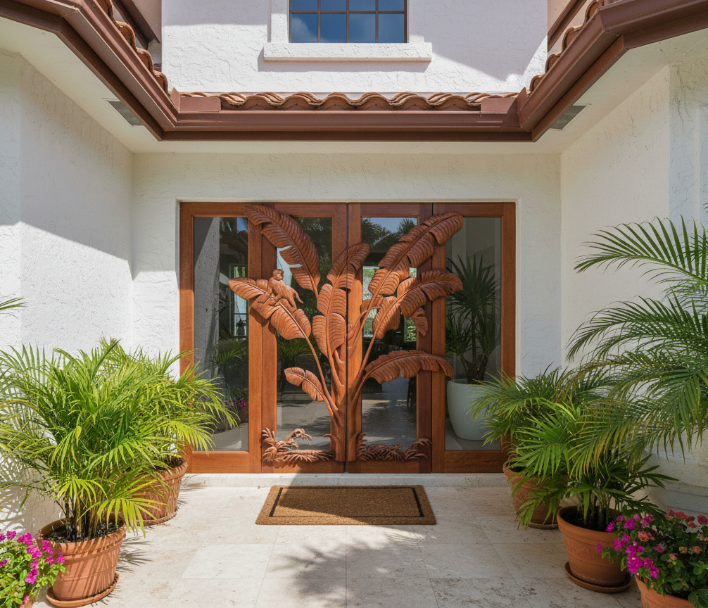 Tropical Leave Door For A Florida Sunny Home