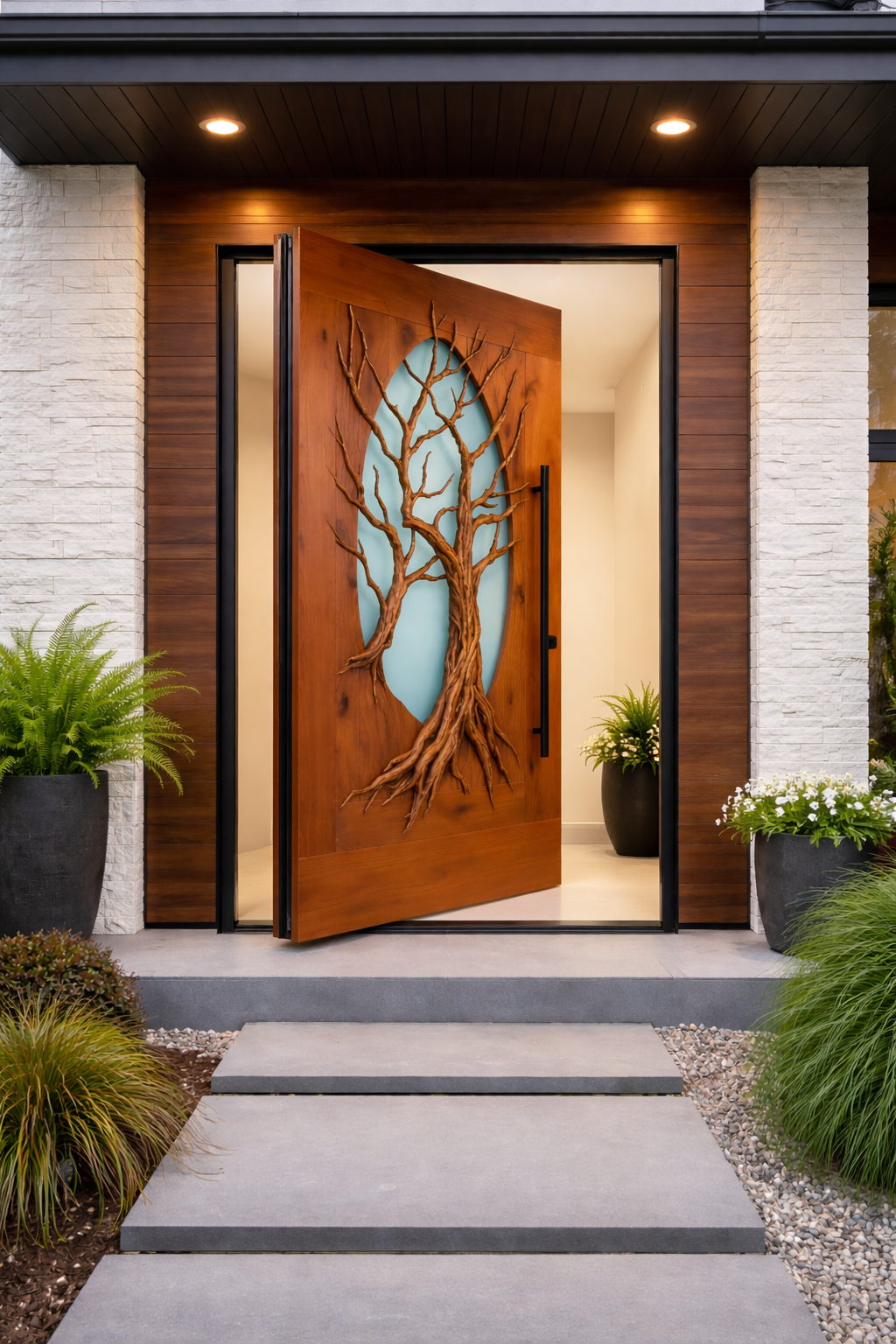 Dead Old Tree Pivot Door For a Modern House