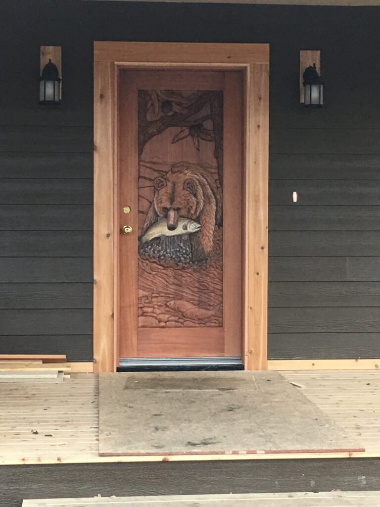 Custom Grizzly Bear & Salmon Entry Door