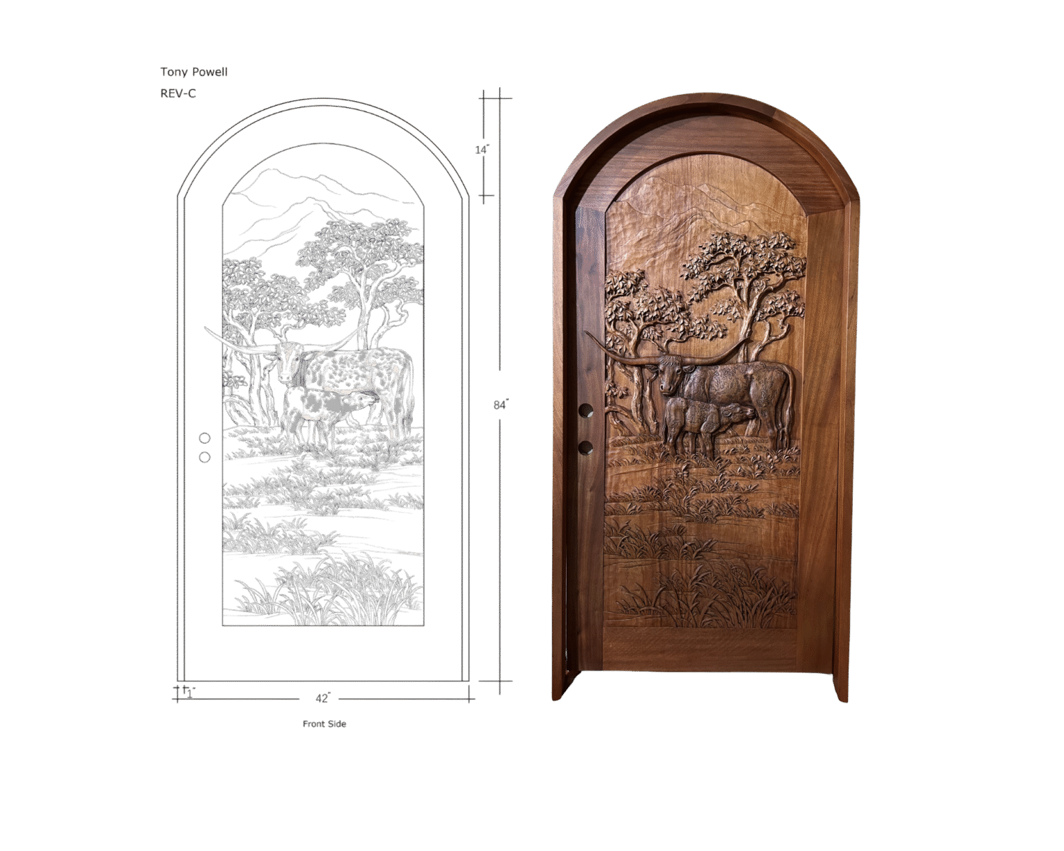 Longhorn Carved Door For A Log Cabin