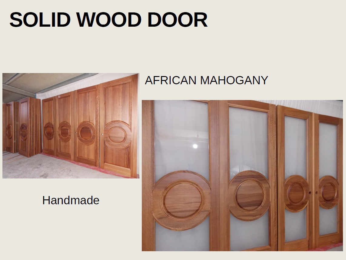 Handcrafted African Mahogany Solid Wood Doors with Frosted Glass and Circular Geometric Panels