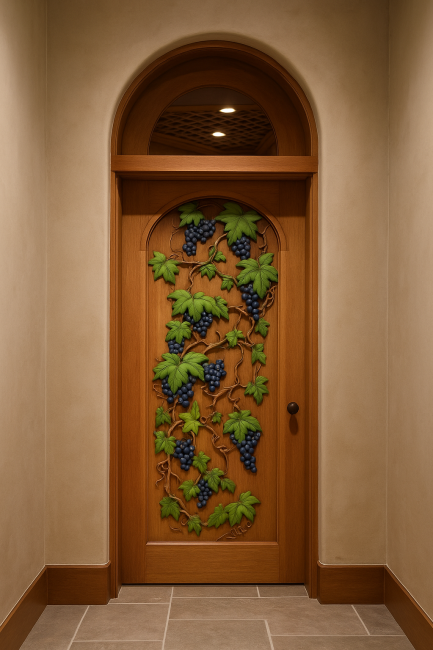 Grape Carved Door For A WINE cellar Room